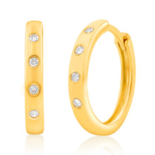 Load image into Gallery viewer, 9ct Yellow Gold  Diamond Hoop Earrings