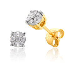 Load image into Gallery viewer, 9ct Yellow Gold Diamond Stud Earrings With 14 Brilliant Diamonds
