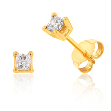 Load image into Gallery viewer, 14ct 1/5 Carat Princess Diamond Stud Earrings