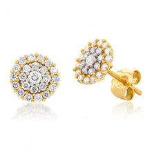 Load image into Gallery viewer, 9ct Yellow Gold 1/2 Carat Diamond Cluster Stud Earrings