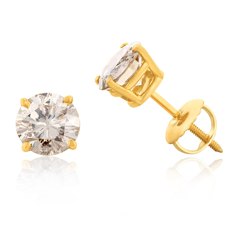 14ct Yellow Gold 1.5 Carat Champagne Diamond Earrings with Screw Back Butterflies