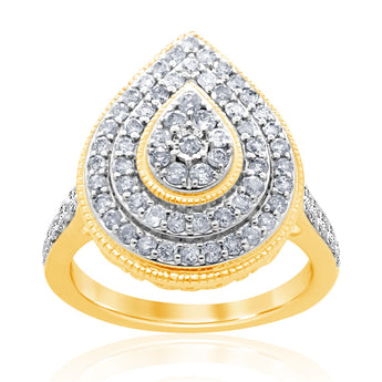 9ct Yellow Gold 1 Carat Diamond Pear Cluster Ring