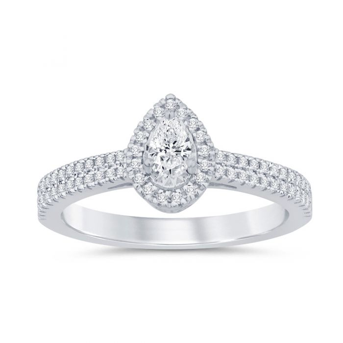 9ct White Gold 1/3 Carat Diamond Pear Solitaire Ring