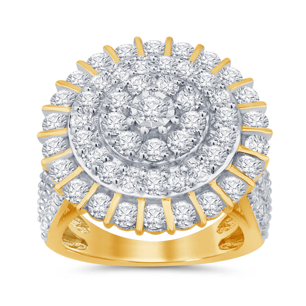 9ct Yellow Gold 3 Carat Diamond Round Cluster Ring with Brilliant