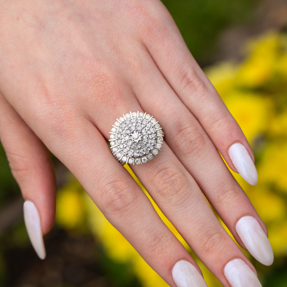 9ct Yellow Gold 3 Carat Diamond Round Cluster Ring with Brilliant Diamonds