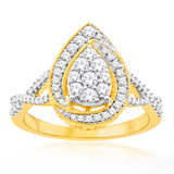 10ct Yellow Gold 1/2 Carat Diamond Pear Cluster Ring