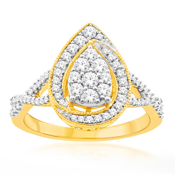 10ct Yellow Gold 1/2 Carat Diamond Pear Cluster Ring