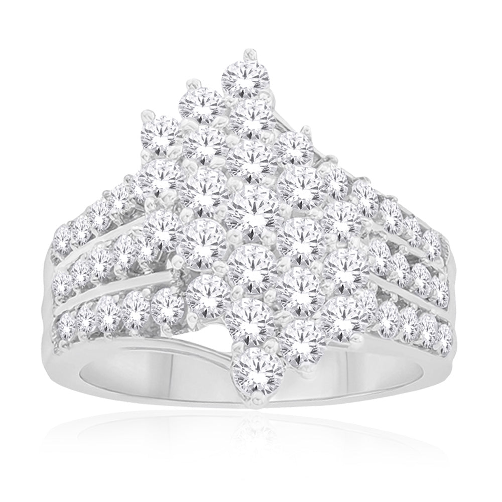 10ct White Gold 2 Carat Diamond Fancy Dress Ring