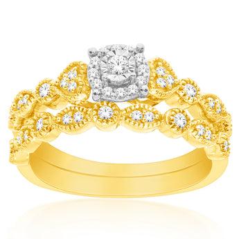 10ct Yellow Gold 1/4 Carat Diamond Bridal Set