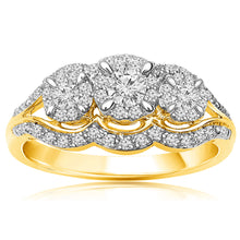 Load image into Gallery viewer, 10ct Yellow Gold Diamond 1/2 Carat Trilogy Ring