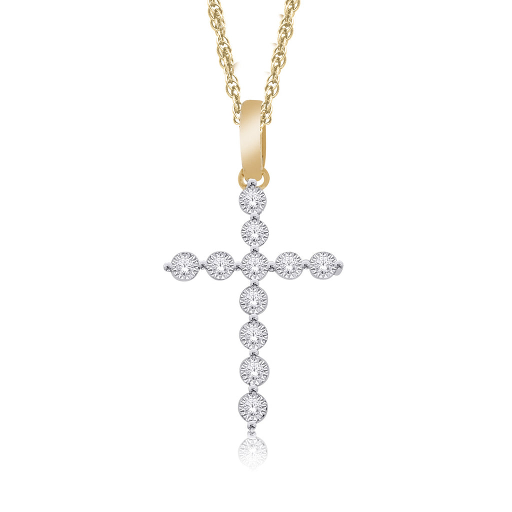 9ct Yellow Gold 1/3 Carat Diamond Cross Pendant