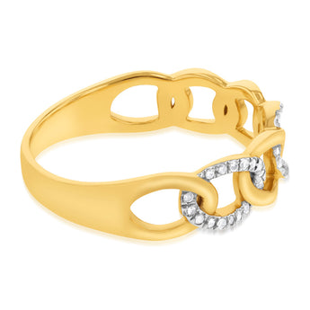 9ct Yellow Gold Diamond Chain Ring