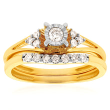 Load image into Gallery viewer, 9ct Yellow Gold 1/4 Carat Diamond Bridal Ring Set