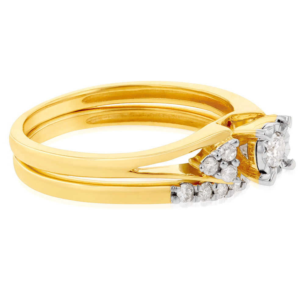 9ct Yellow Gold 1/4 Carat Diamond Bridal Ring Set