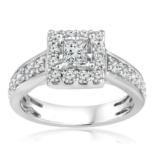 Load image into Gallery viewer, 10ct White Gold 1 Carat Diamond Solitaire Fancy Ring In Halo Style