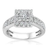 10ct White Gold 1 Carat Diamond Solitaire Fancy Ring In Halo Style
