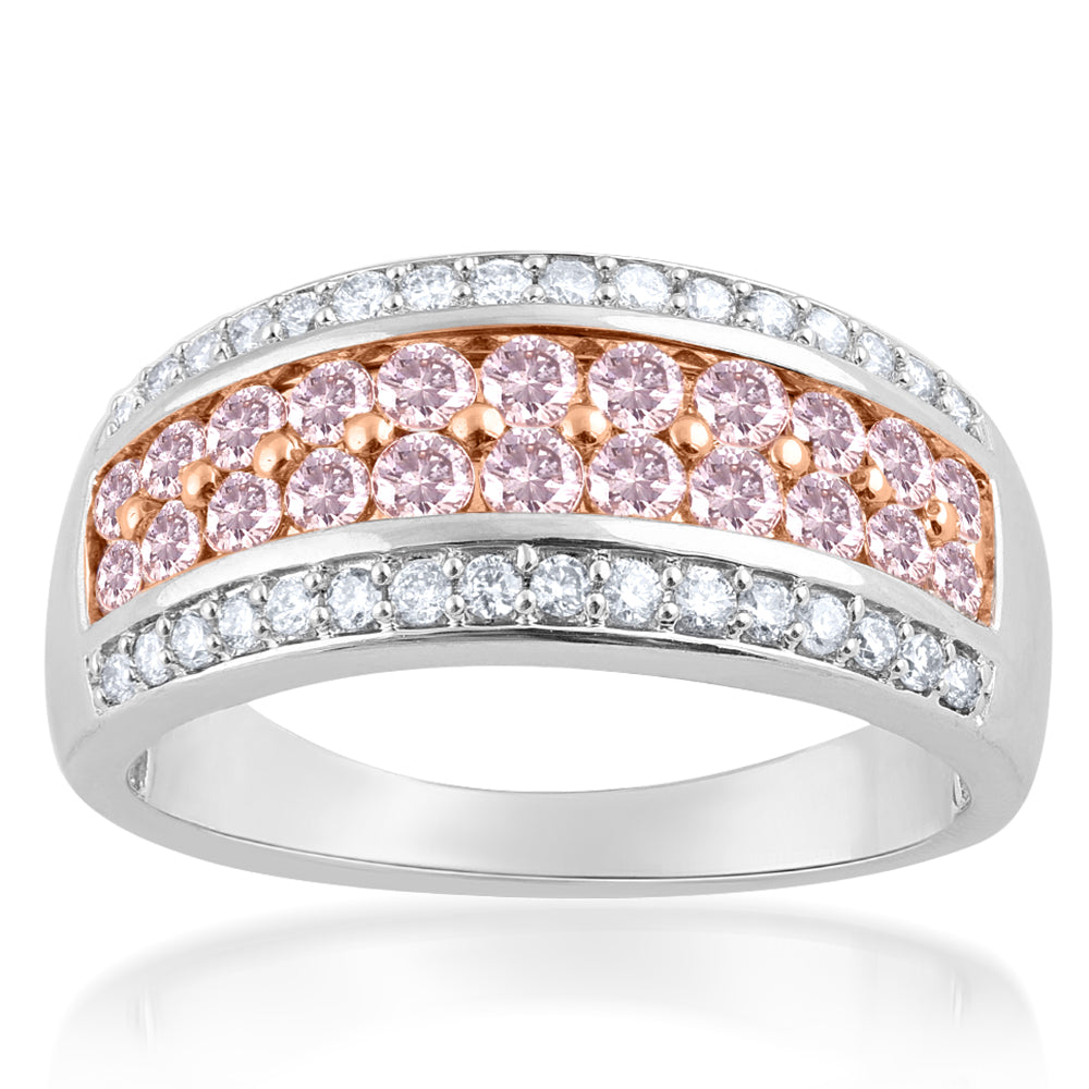 9ct  White and Rose Gold 1 Carat Diamond Ring With Pink Argyle Diamonds