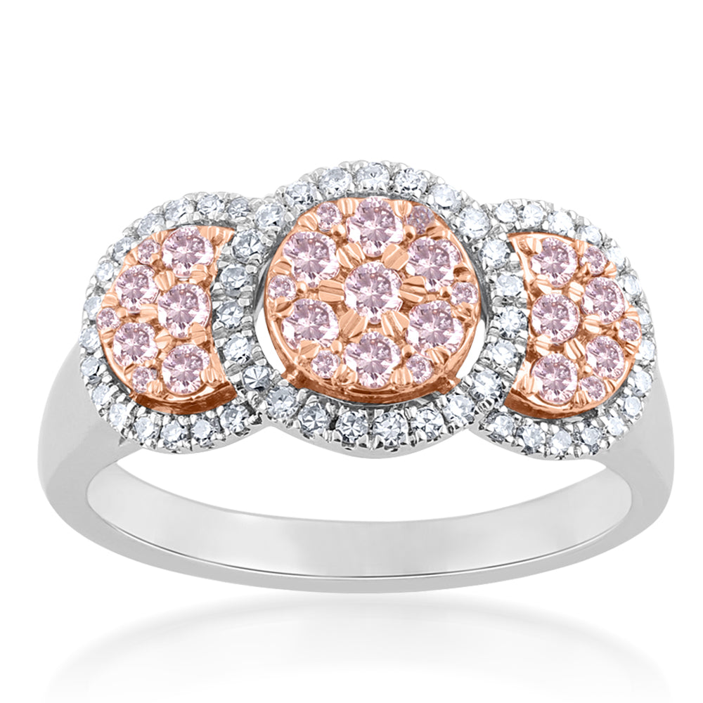 9ct  White and Rose Gold  0.65 Carat Diamond Ring With Pink Argyle Diamonds