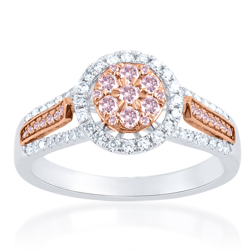 9ct  White and Rose Gold 1/2 Carat Diamond Ring With Pink Argyle Diamonds