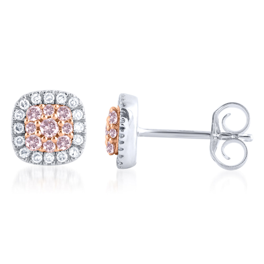 9ct  White and Rose Gold 1/3 Carat Diamond Stud Earrings With Pink Argyle Diamonds