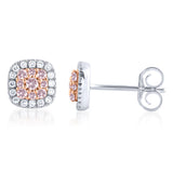 1/3 Carat Diamond Stud Earrings With Australian Pink Argyle Diamonds in 9ct White and Rose Gold