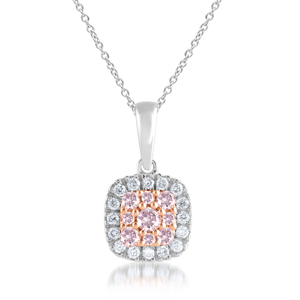 9ct  White and Rose Gold 1/4 Carat Diamond Pendant With Pink Argyle Diamonds