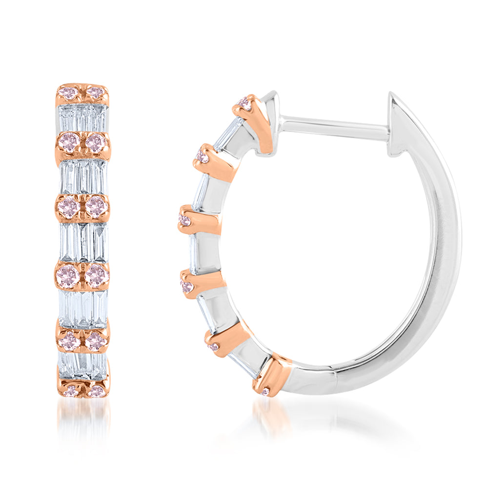 9ct  White and Rose Gold  0.40 Carat Diamond Hoop Earrings With Pink Argyle Diamonds