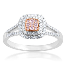 Load image into Gallery viewer, 9ct White and Rose Gold 1/2 Carat Diamond Halo Ring With Pink Argyle Diamonds