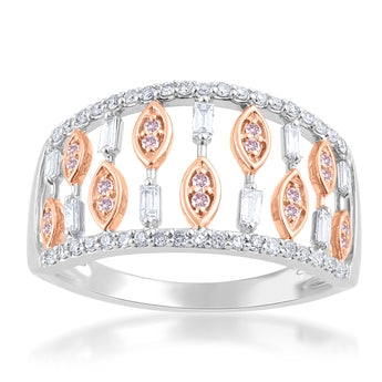 1/2 Carat Diamond Ring With Australian Pink Argyle Diamonds in 9ct White and Rose Gold