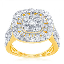 Load image into Gallery viewer, 9ct Yellow Gold 2 Carat Diamond Cluster Ring