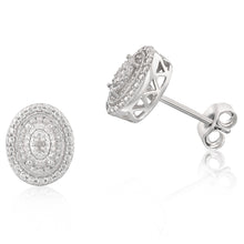 Load image into Gallery viewer, Sterling Silver With 2 Diamond Oval Shape Earring Stud