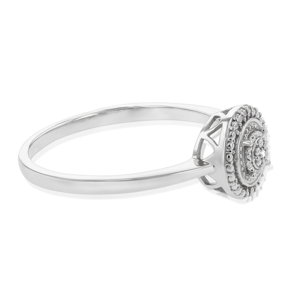 Sterling Silver With Diamond Round Shape Ring