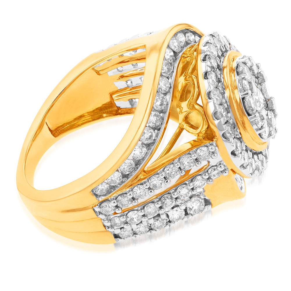 9ct Yellow Gold 2 Carat Diamond Ring with Brilliant Cut Diamonds