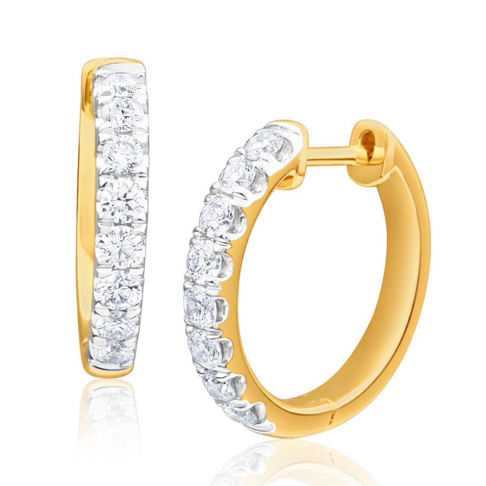 Flawless Cut 9ct Yellow Gold Diamond Hoop Earrings (TW=50-54pt)