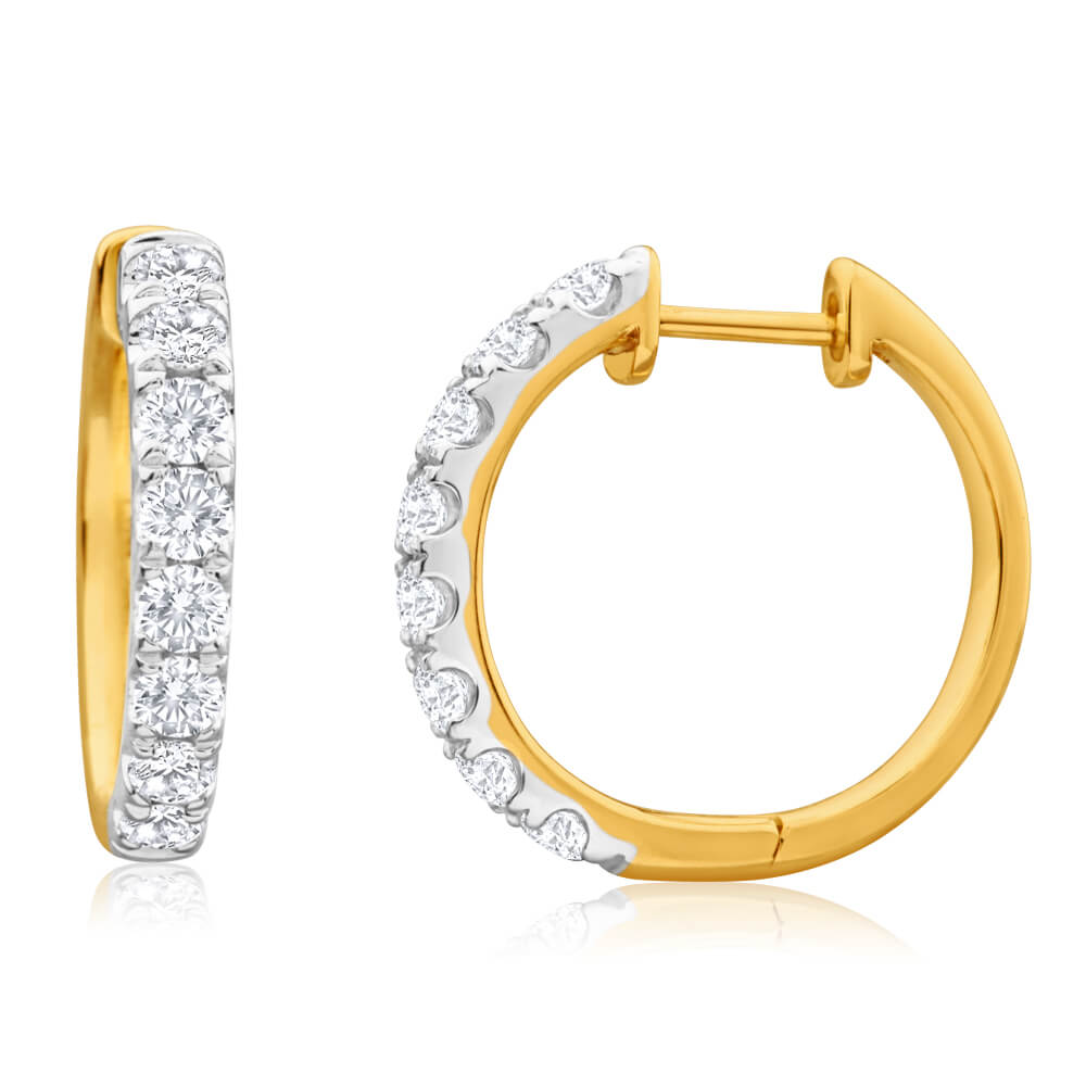 Flawless Cut 9ct Yellow Gold Diamond Hoop Earrings (TW=75-79pt)