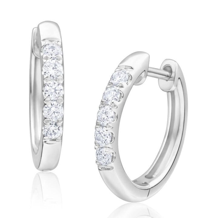 Flawless Cut 9ct White Gold Diamond Hoop Earrings With 5 Diamonds Each (TW=20pt)