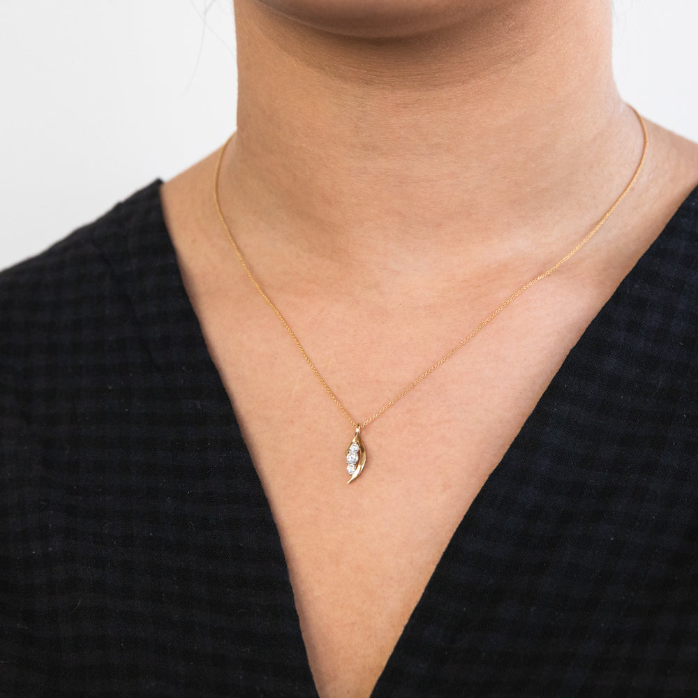 Flawless Cut 1/4 Carat Diamond Trilogy Pendant in 9ct Yellow Gold on 45cm Chain