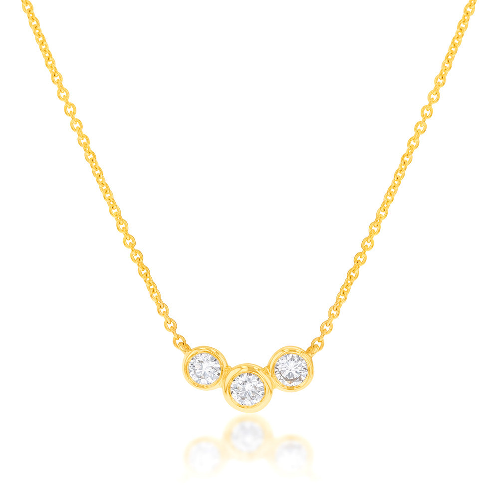 Flawless Cut Trilogy 15 Point Diamond Pendant in 9ct Yellow Gold including Chain