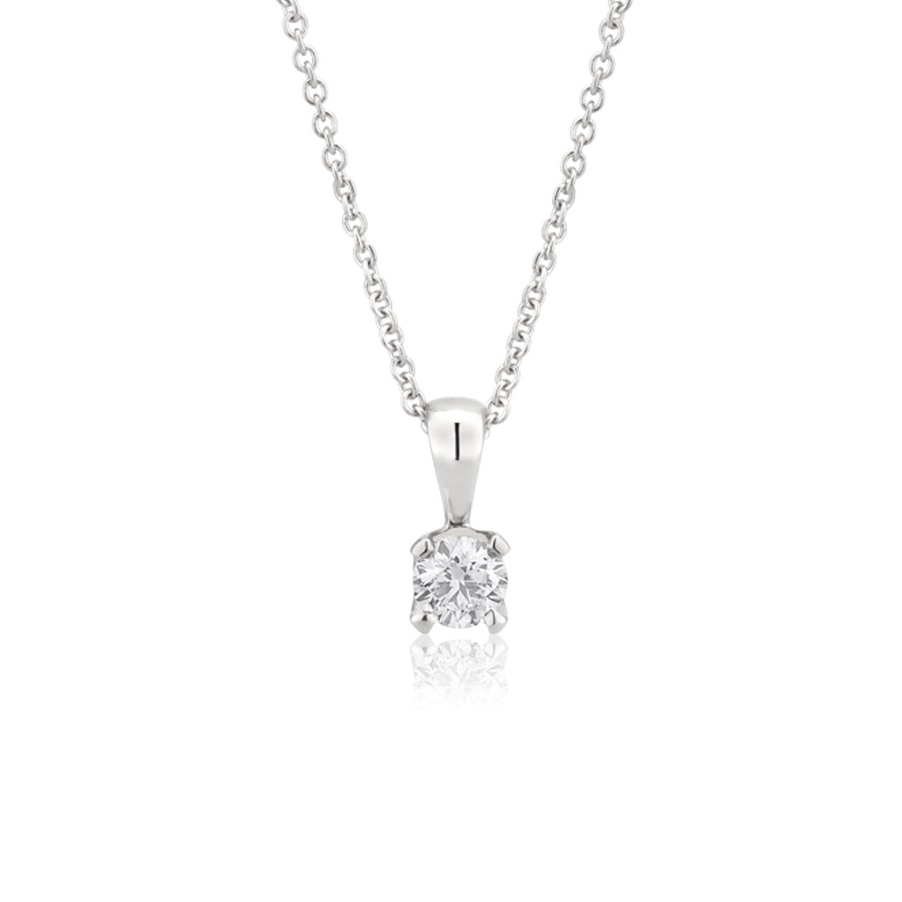 Flawless 9ct White Gold 0.10 Carat Diamond Solitaire Pendant on a 45cm Chain