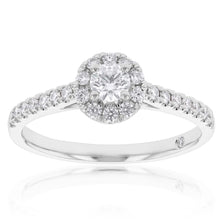 Load image into Gallery viewer, Flawless Cut 3/8 Carat Halo Engagement Ring in 18ct White Gold
