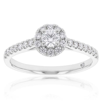 Flawless Cut 3/8 Carat Halo Ring in 18ct White Gold