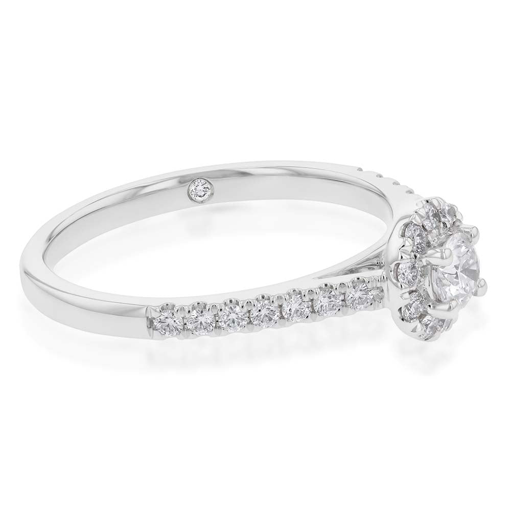 Flawless Cut 3/8 Carat Halo Engagement Ring in 18ct White Gold