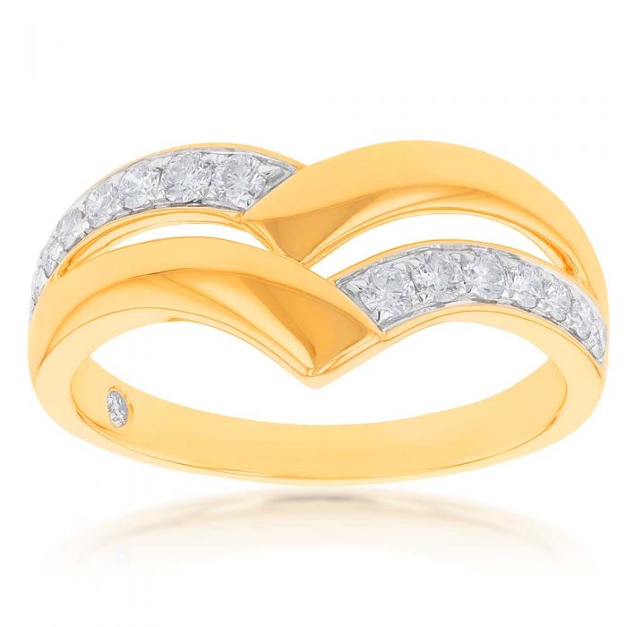 Flawless 1/4 Carat Diamond Chevron Dress Ring in 9ct Yellow Gold