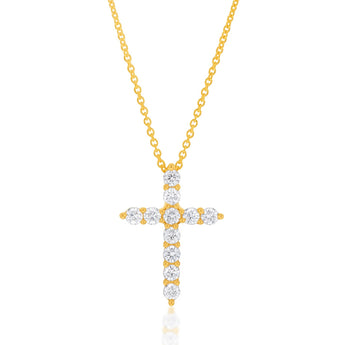 Flawless Cut 1/4 Carat Diamond Cross Pendant in 9ct Yellow Gold 45CM Chain Included