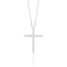 Load image into Gallery viewer, Memoire 18ct White Gold 1/5 Carat Diamond Single Prong Cross Pendant on 45cm Chain
