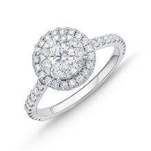 Load image into Gallery viewer, Memoire 18ct White Gold 0.90 Carat Diamond Bouquet Halo Solitaire Ring
