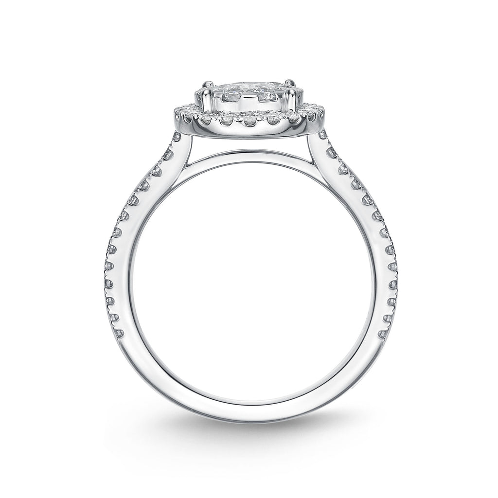 Memoire 18ct White Gold 0.90 Carat Diamond Bouquet Halo Solitaire Ring