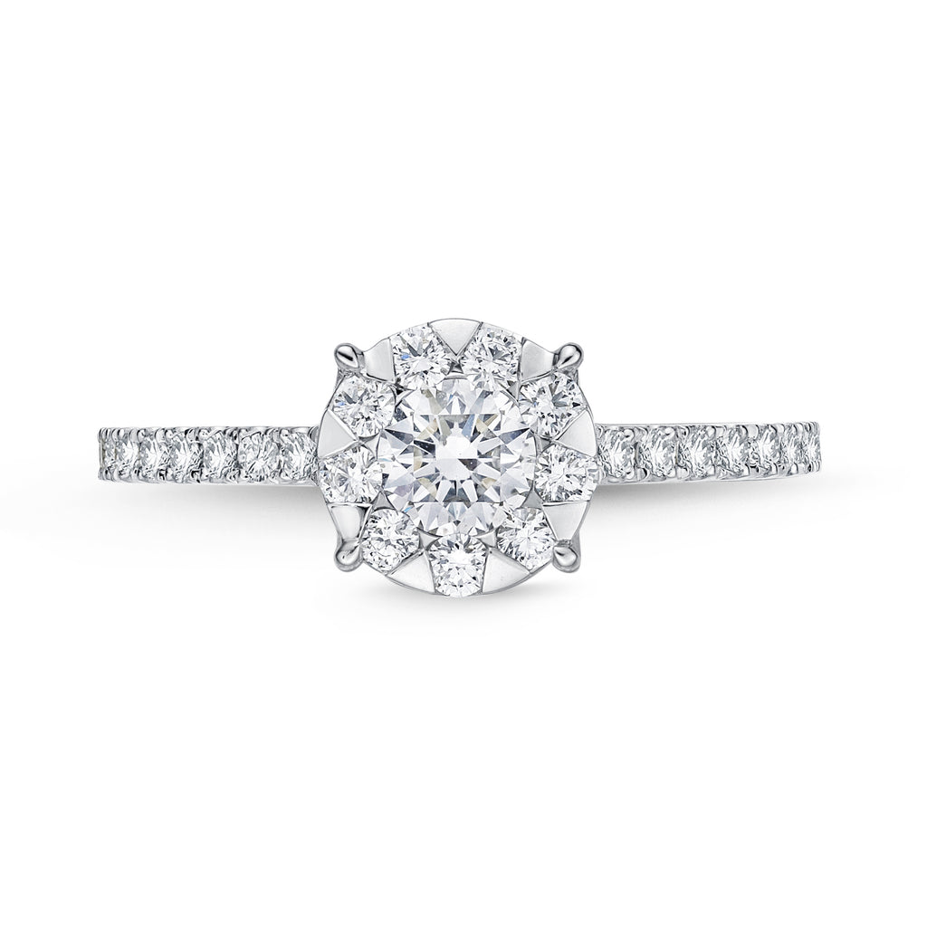 Memoire 18ct White Gold 0.45 Carat Diamond Bouquet Halo Solitaire Ring