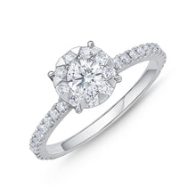 Load image into Gallery viewer, Memoire 18ct White Gold 0.70 Carat Diamond Bouquet Halo Solitaire Ring