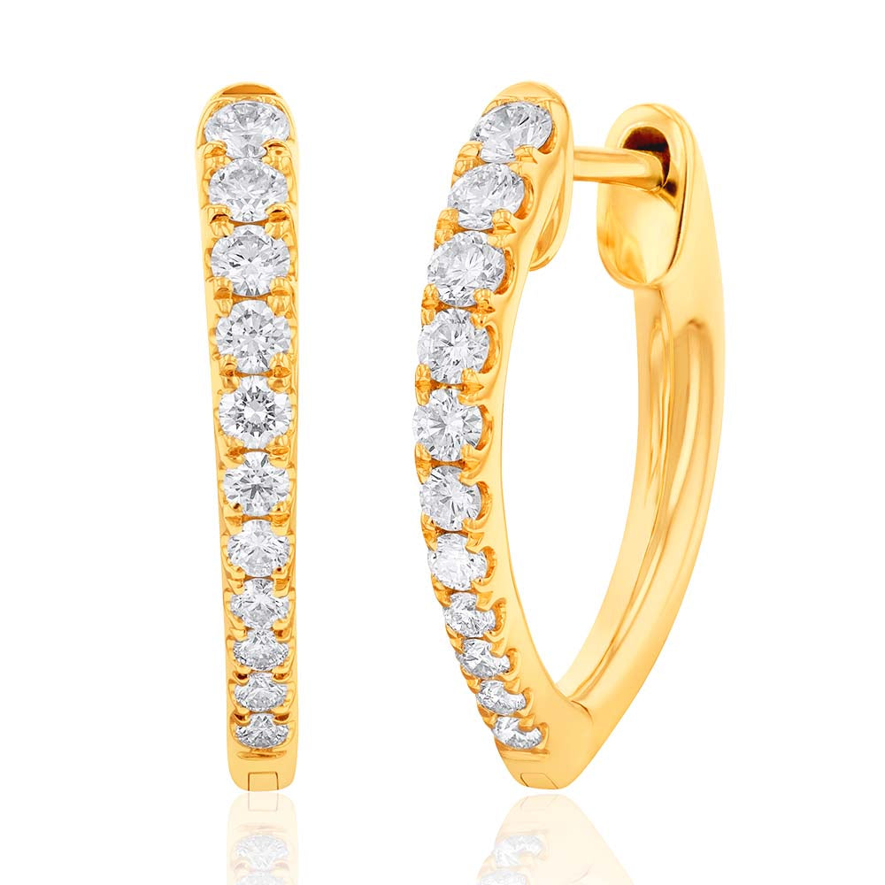 Memoire 18ct Yellow Gold 0.30 Carat Diamond Imperial Hoop Earrings 16x14mm